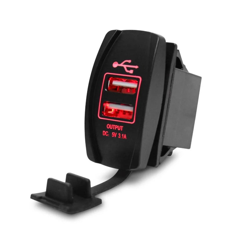 Bluejw Rocker Switch Style Dual USB Car Charger 3.1A, LED Backlight, Automobile Charger Socket - [Color Option] - Image 1